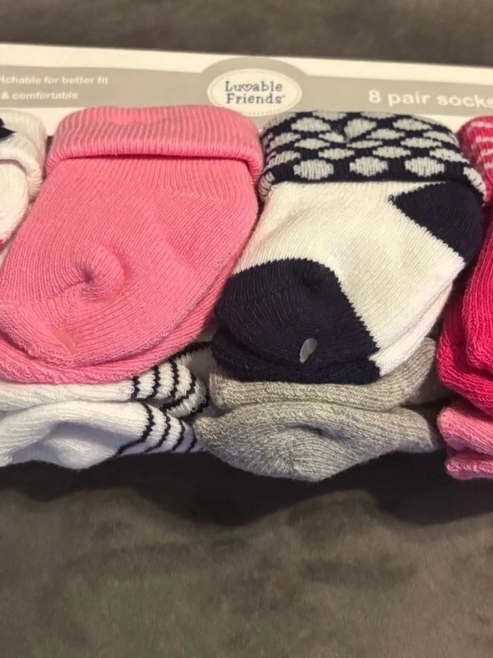 Luvable Friends Pink & Navy Patterned Kids Socks - 8 Pair
